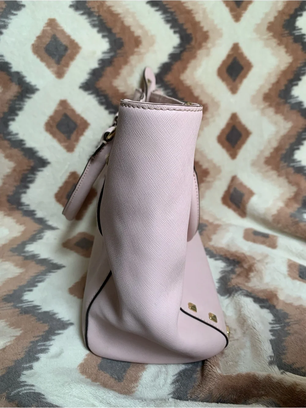 Michael Kors Saffiano Leather Kellen Studded Blossom Satchel Bag in Pink Purse